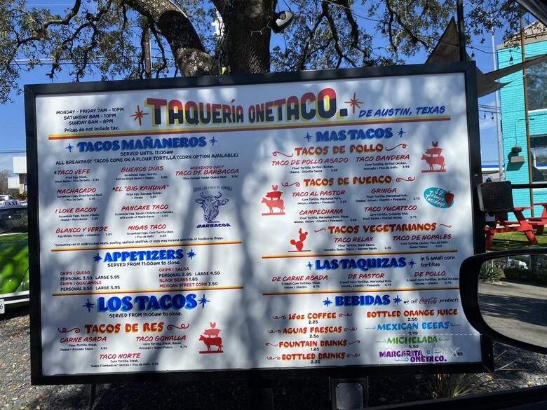 OneTaco Taqueria - Austin, TX menu_pic