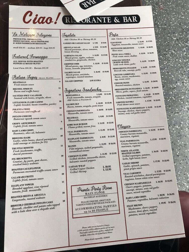 Ciao Ristorante & Bar - Thomaston, CT menu_pic
