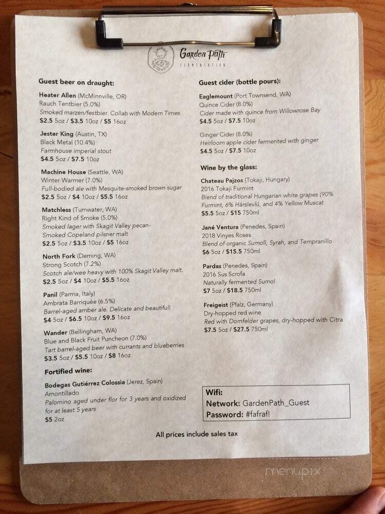 Garden Path Fermentation - Burlington, WA menu_pic