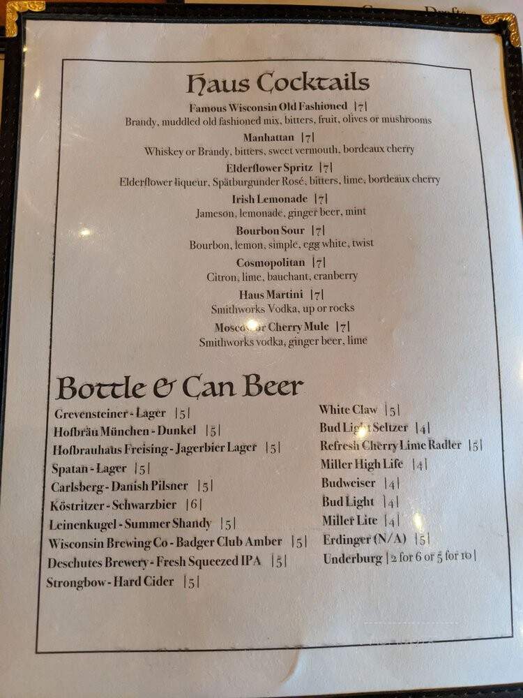 Hugel Haus - Ellison Bay, WI menu_pic