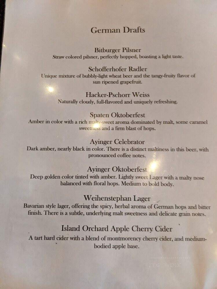 Hugel Haus - Ellison Bay, WI menu_pic
