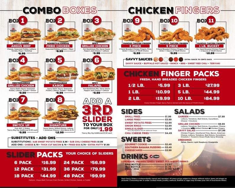 Savvy Sliders - Lincoln Park, MI menu_pic