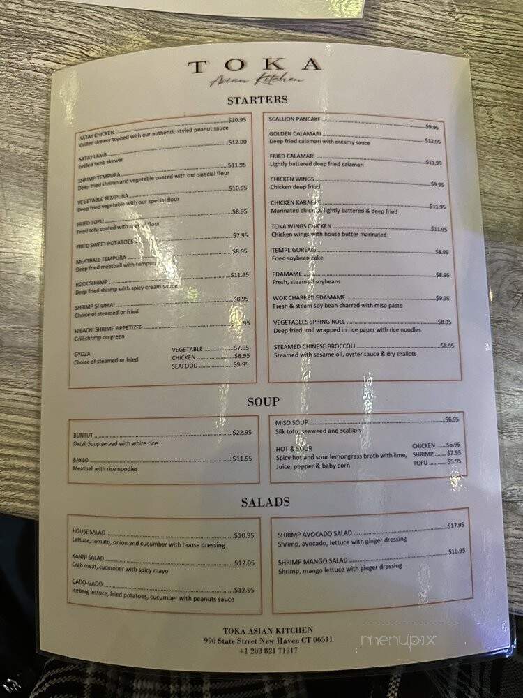 TOKA Asian Kitchen - New Haven, CT menu_pic