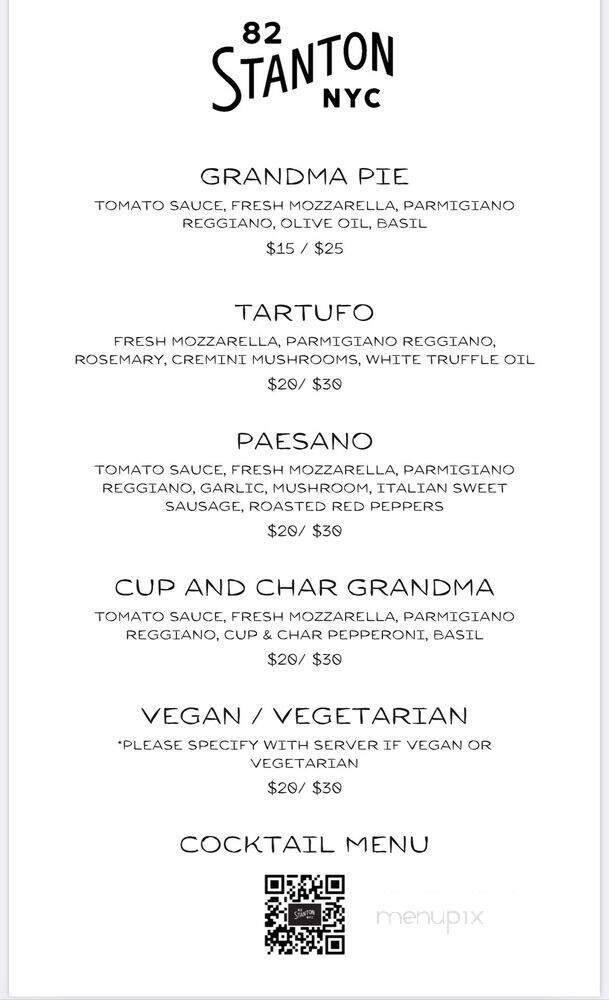 82 Stanton - New York, NY menu_pic