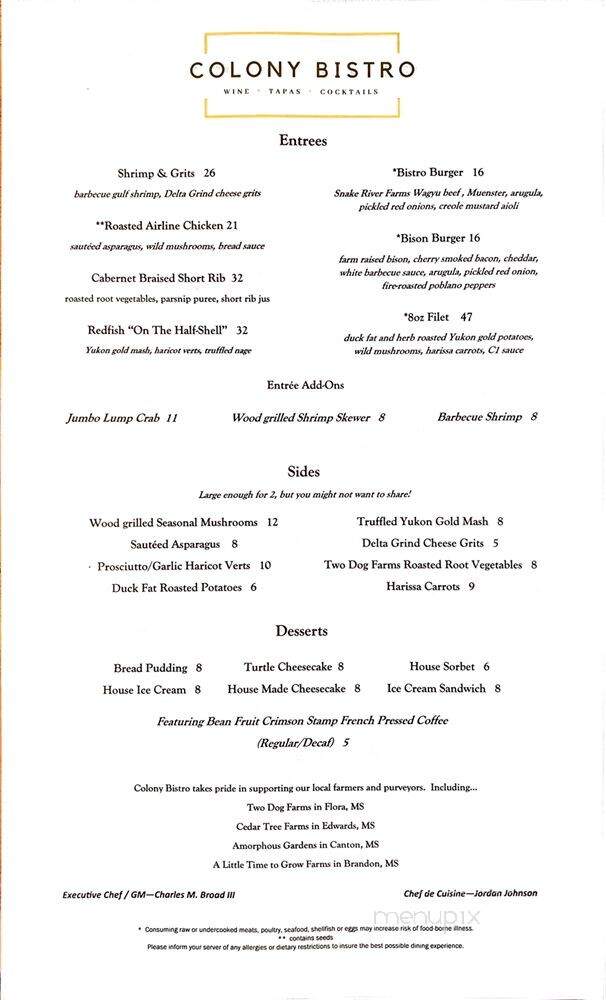 Colony Bistro & Wine Bar - Madison, MS menu_pic