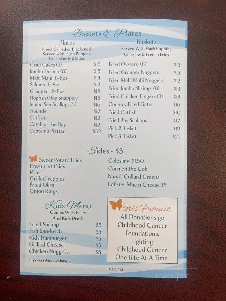 Cori's Seafood Grill - Gulfport, FL menu_pic