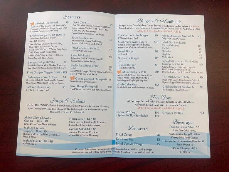Cori's Seafood Grill - Gulfport, FL menu_pic