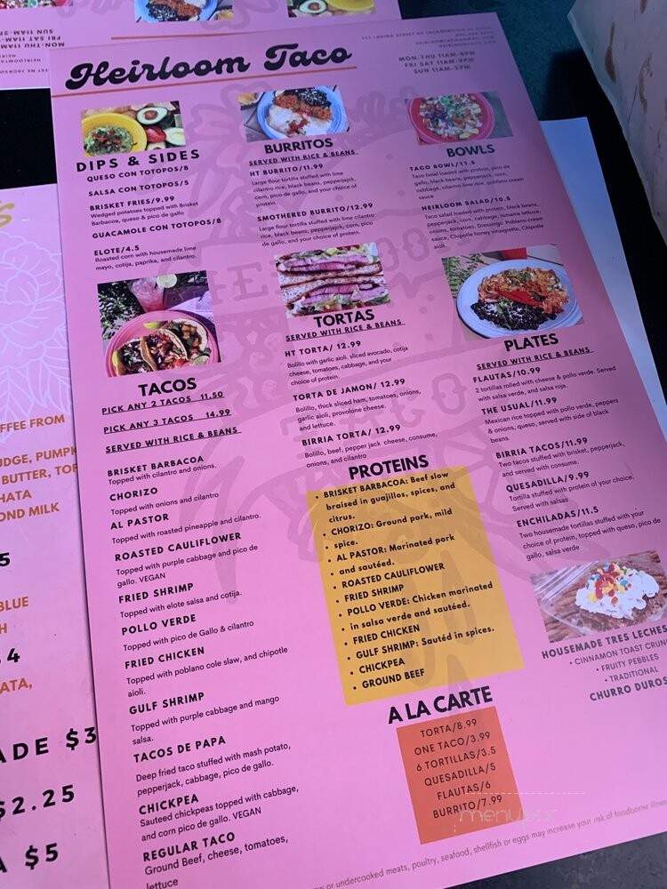Heirloom Taco - Jacksonville, AL menu_pic