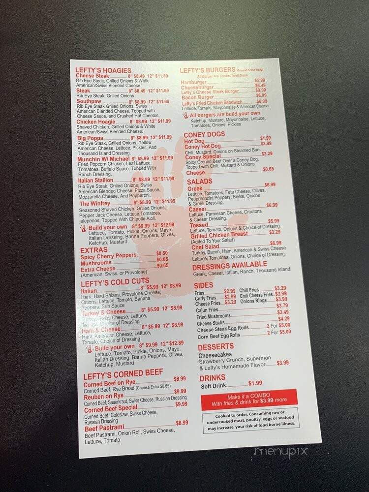 Lefty's Cheesesteak - Brighton, MI menu_pic