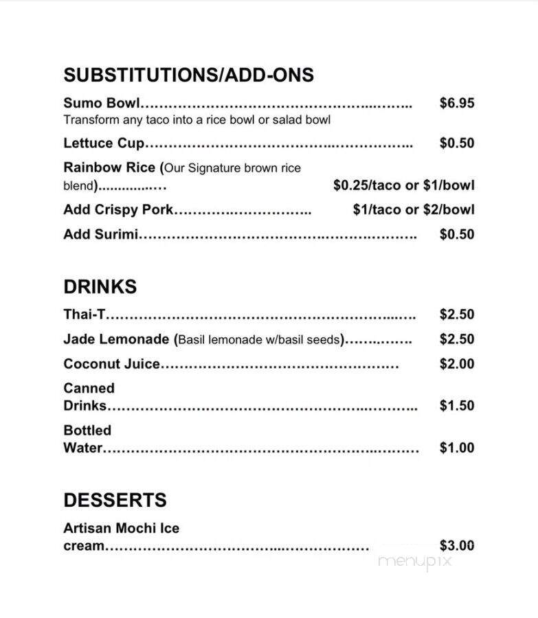 Rainbow Asian taco - Los Angeles, CA menu_pic