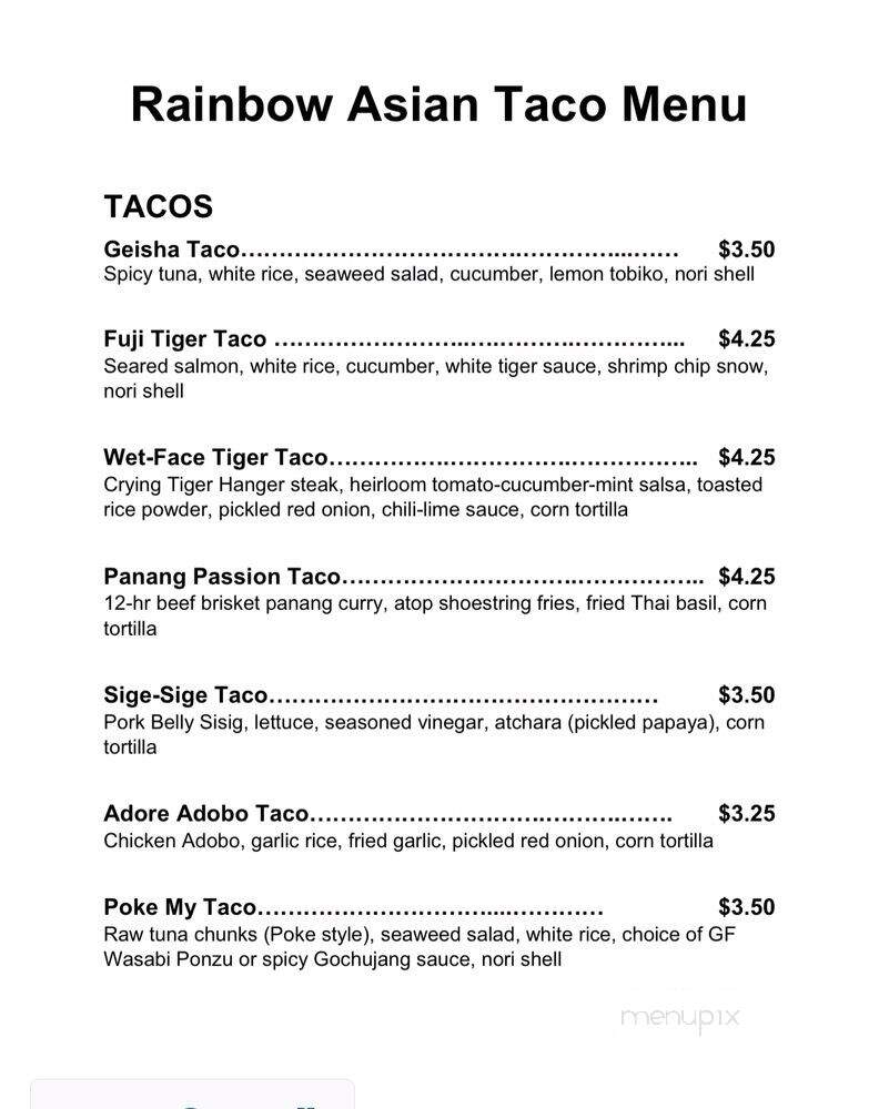Rainbow Asian taco - Los Angeles, CA menu_pic