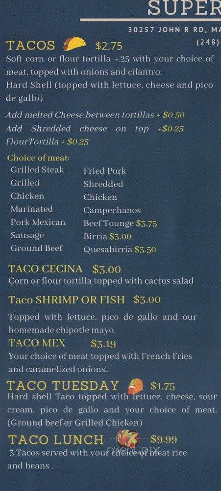 Super Taco Mexican Food and Market - Madison Heights, MI menu_pic