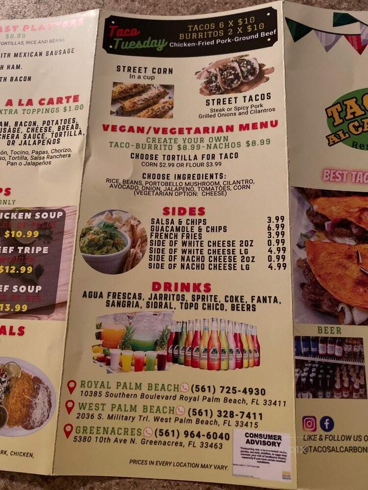 Taco Al Carbon - Royal Palm Beach, FL menu_pic