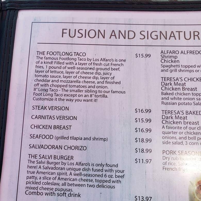 Los Alfaro's Latin Restaurant - Evansville, IN menu_pic