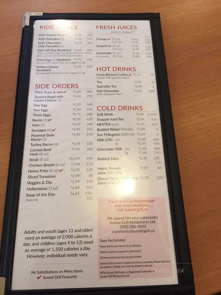 Sunset Grill - Markham, ON menu_pic