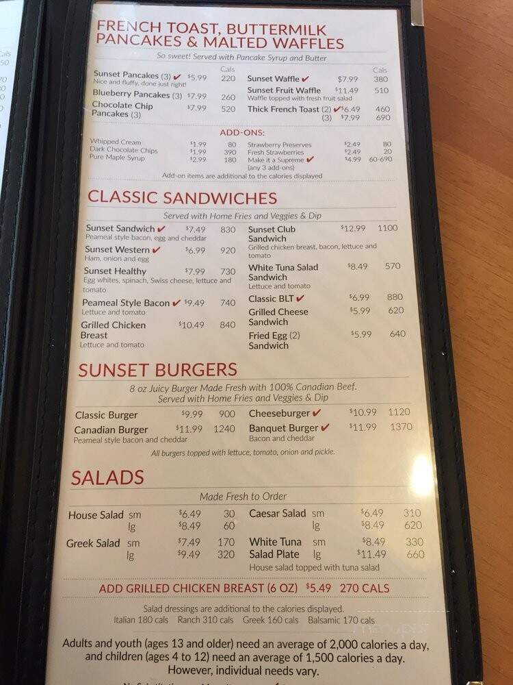 Sunset Grill - Markham, ON menu_pic