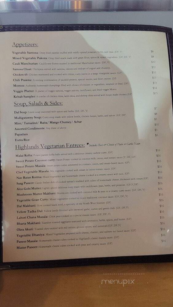 Highland's Indian Cuisine - Highlands Ranch, CO menu_pic