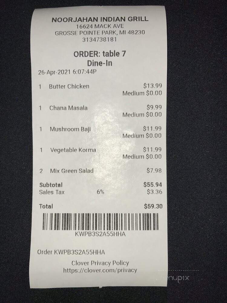 Noorjahan Grill - Grosse Pointe Park, MI menu_pic