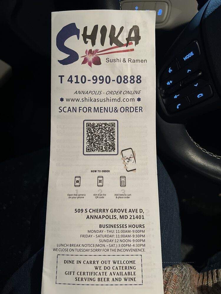 Shika Sushi and Ramen - Annapolis, MD menu_pic