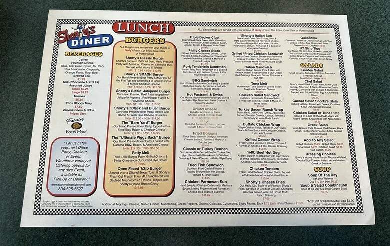 Shortys Diner - Richmond, VA menu_pic