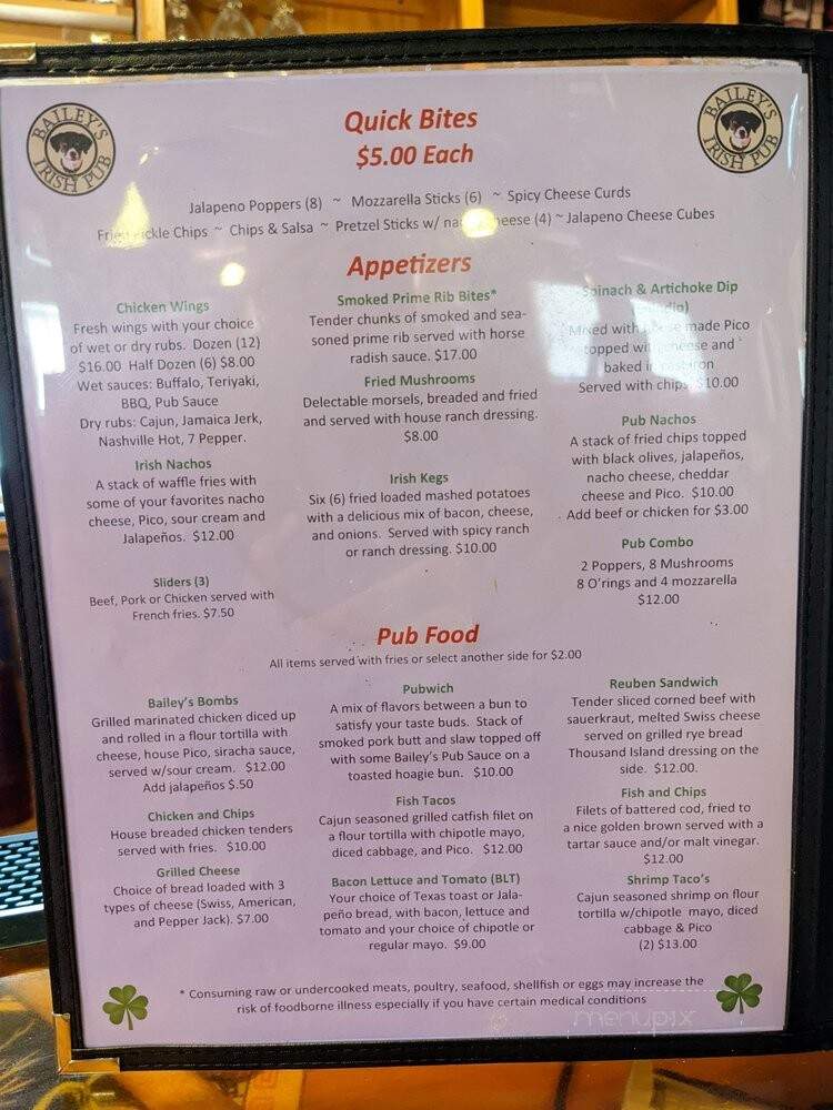Bailey's Irish Pub - Leavenworth, KS menu_pic