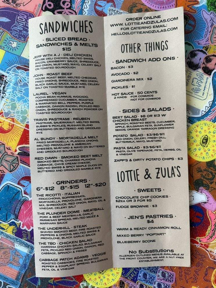 Lottie & Zula's - Portland, OR menu_pic