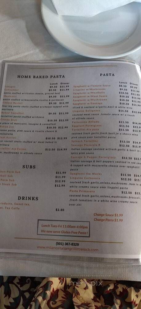 Milano's Italian Grill - Little Rock, AR menu_pic