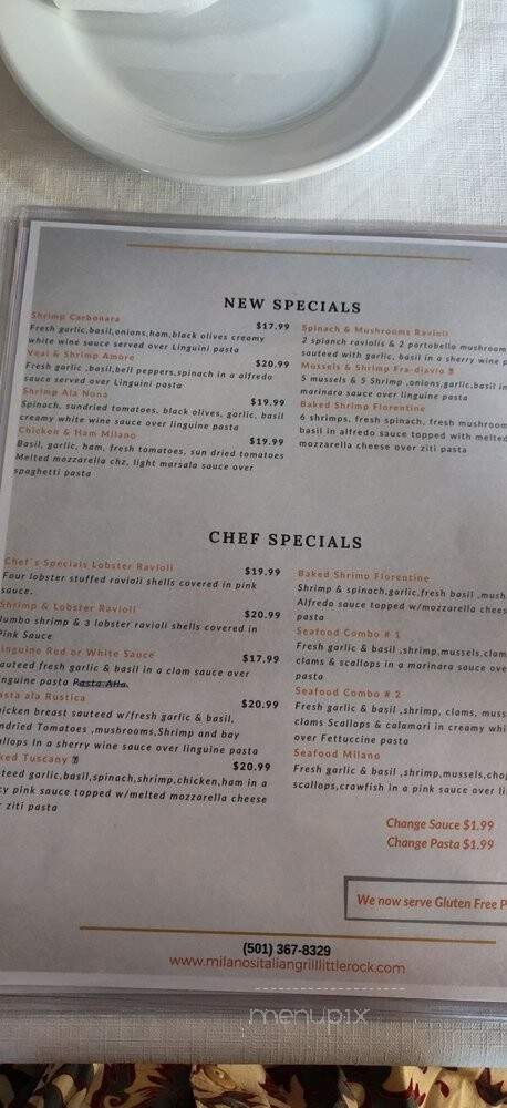 Milano's Italian Grill - Little Rock, AR menu_pic