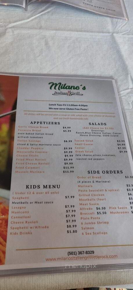 Milano's Italian Grill - Little Rock, AR menu_pic