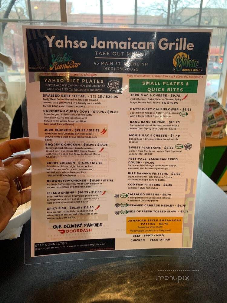 Yahso Jamaican Grille - Keene, NH menu_pic