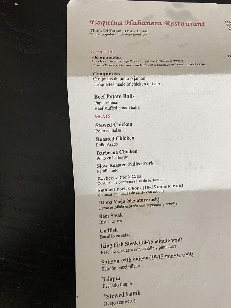 Esquina Habanera - Syracuse, NY menu_pic