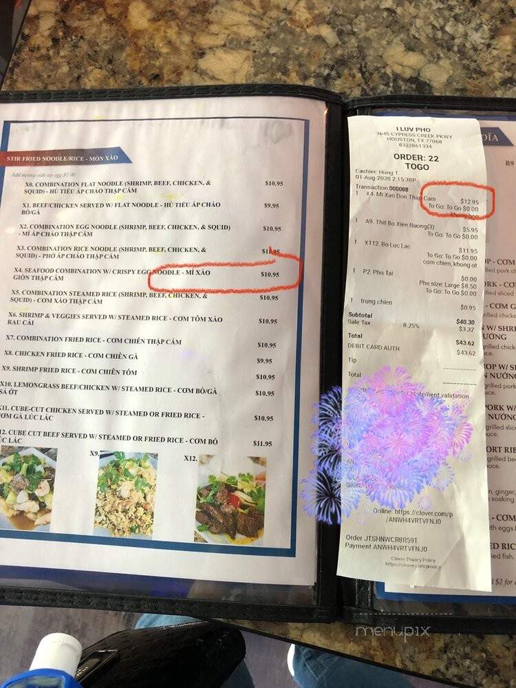 I Luv Pho - Houston, TX menu_pic