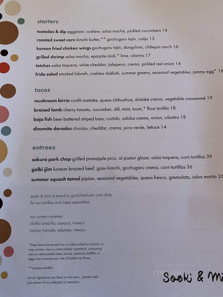 Sooki & Mimi - Minneapolis, MN menu_pic
