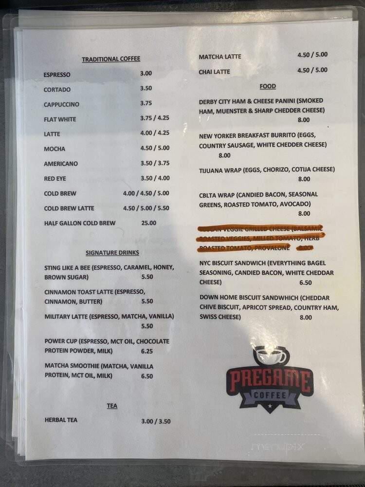 Pregame Coffee - Louisville, KY menu_pic