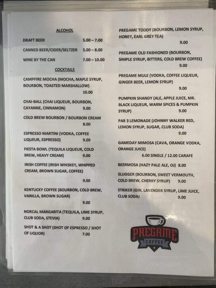 Pregame Coffee - Louisville, KY menu_pic
