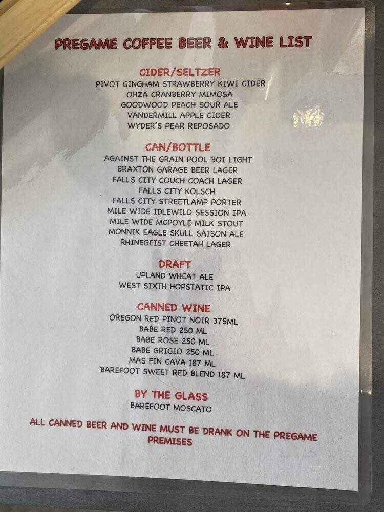 Pregame Coffee - Louisville, KY menu_pic