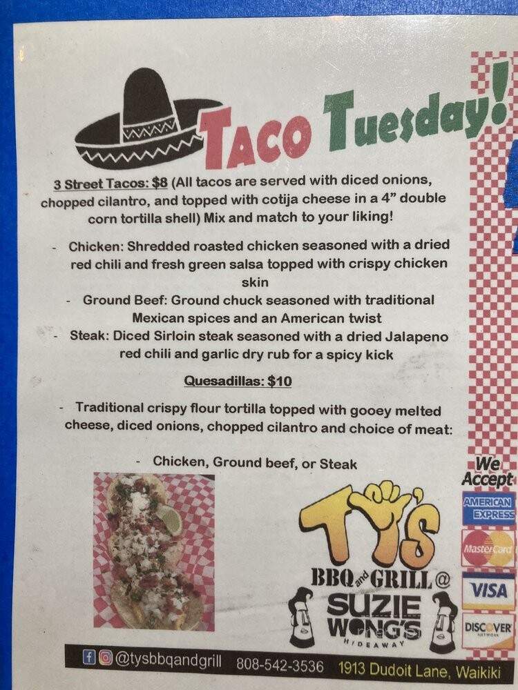 TY's BBQ and Grill - Honolulu, HI menu_pic