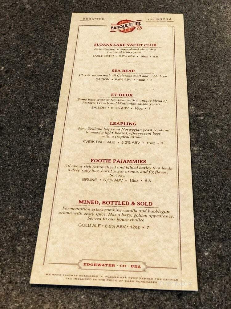 Barquentine Brewing Company - Edgewater, CO menu_pic