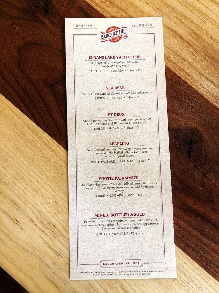 Barquentine Brewing Company - Edgewater, CO menu_pic
