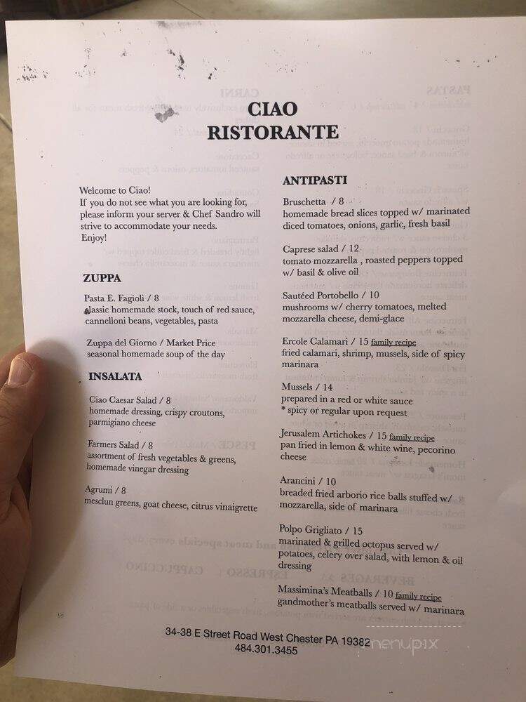 Ciao - West Chester, PA menu_pic
