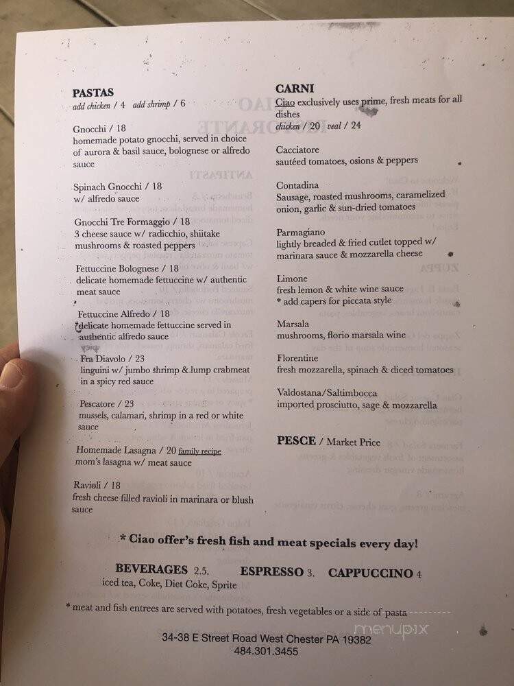 Ciao - West Chester, PA menu_pic