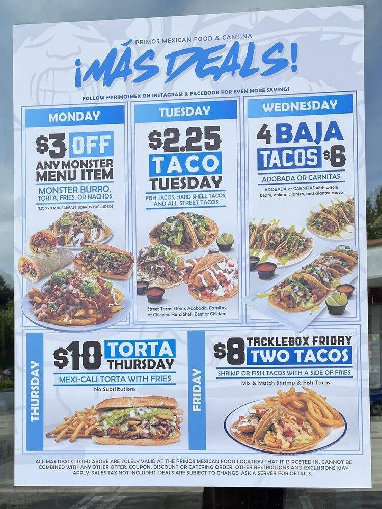 Primos Mexican Food - Aliso Viejo, CA menu_pic