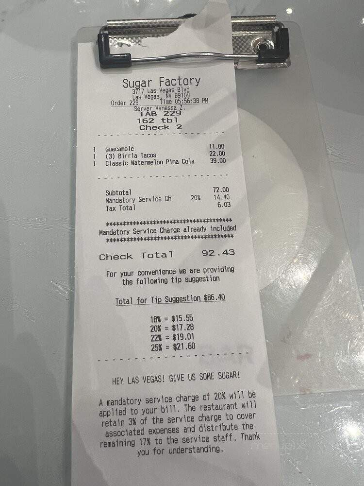 Sugar Factory Las Vegas - Las Vegas, NV menu_pic