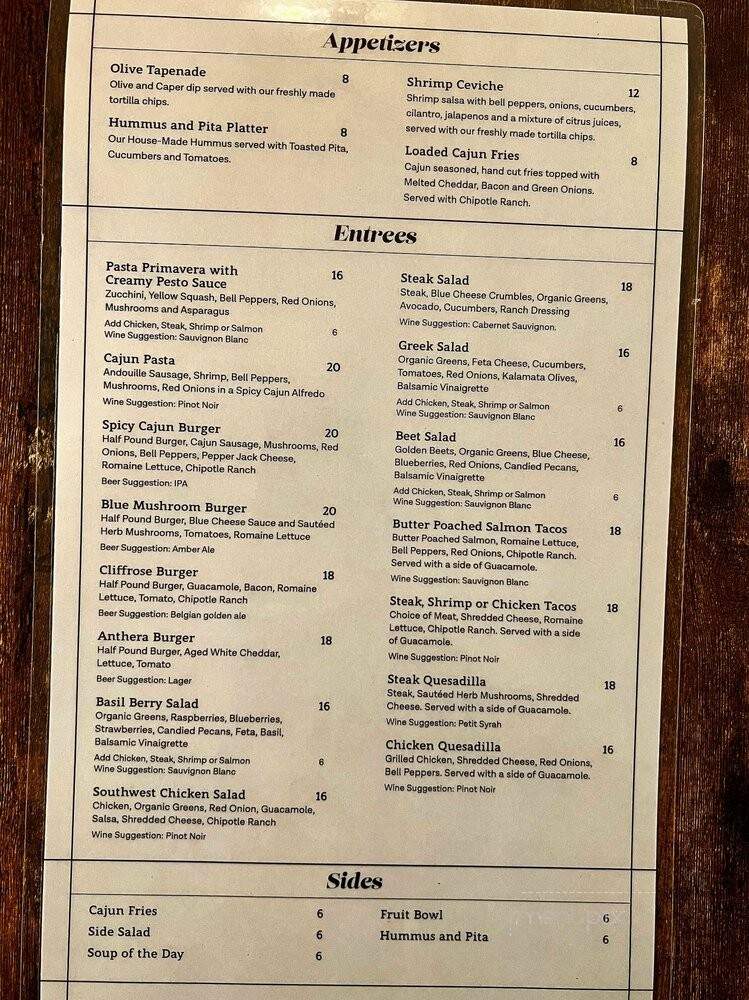 Anthera - Springdale, UT menu_pic