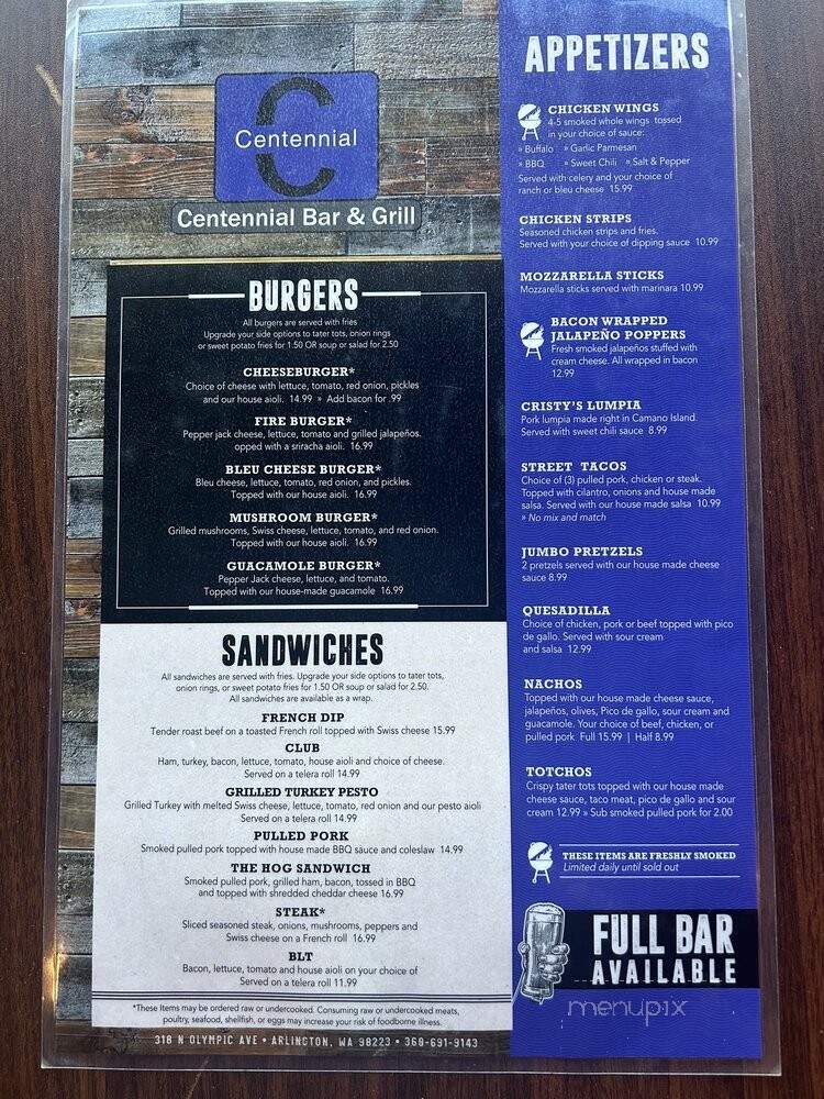 Centennial Bar and Grill - Arlington, WA menu_pic