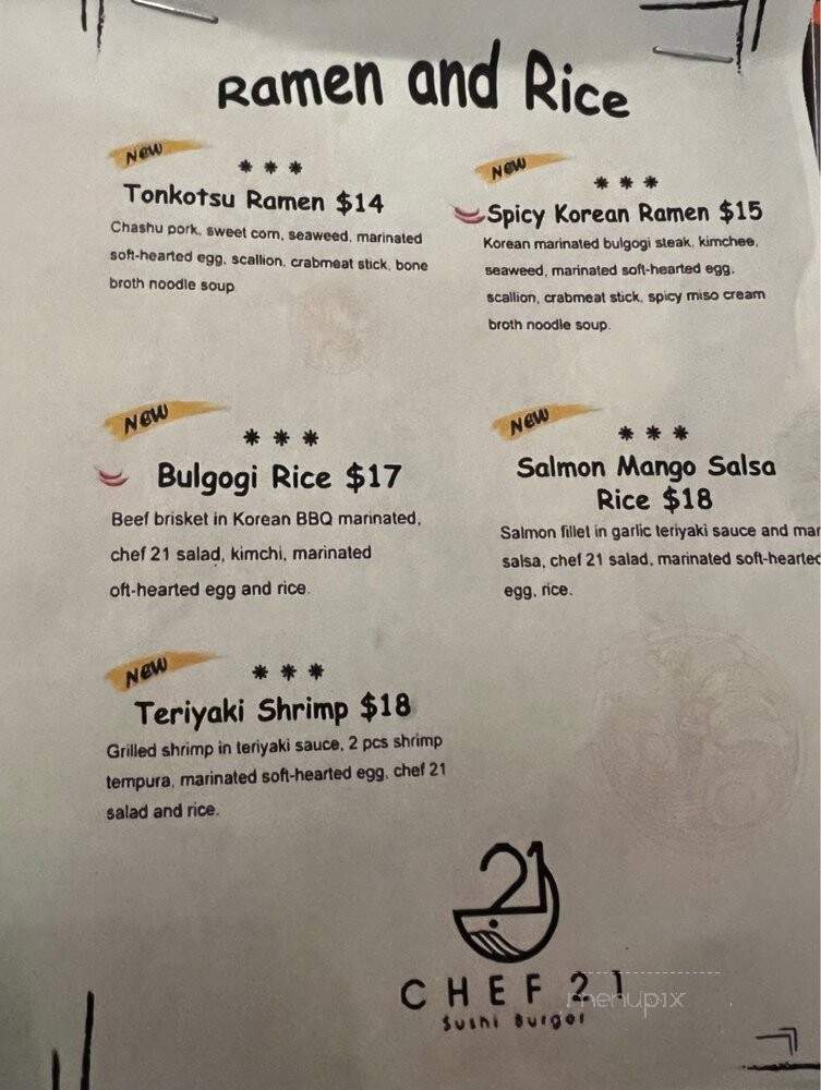 Chef 21 Sushi Burger - Simpsonville, SC menu_pic