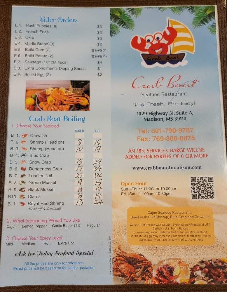 Crab Boat - Madison, MS menu_pic