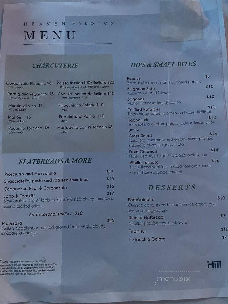 Heaven Mykonos - Doral, FL menu_pic