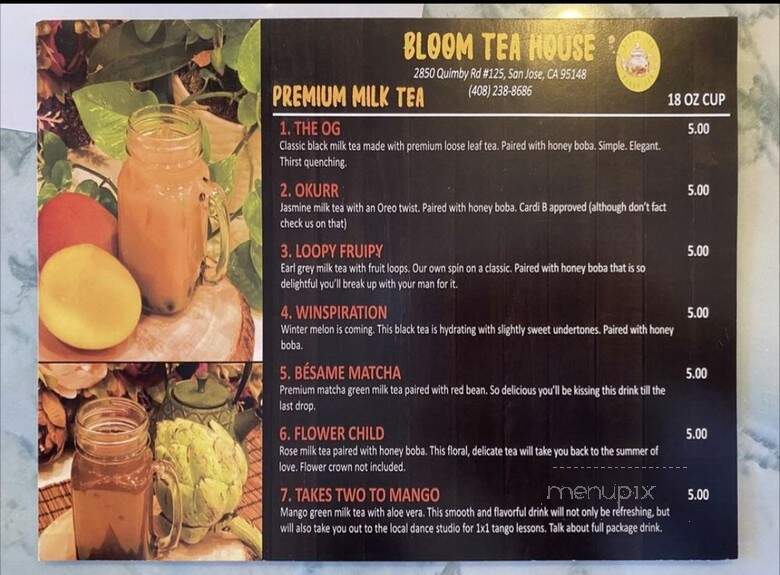 Bloom Tea House - San Jose, CA menu_pic