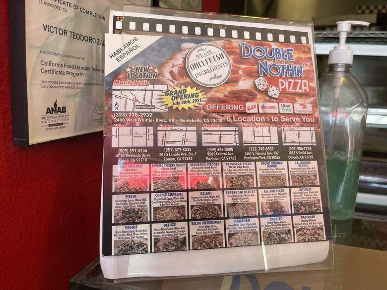 Double or Nothin' Pizza & Pasta - Huntington Park, CA menu_pic